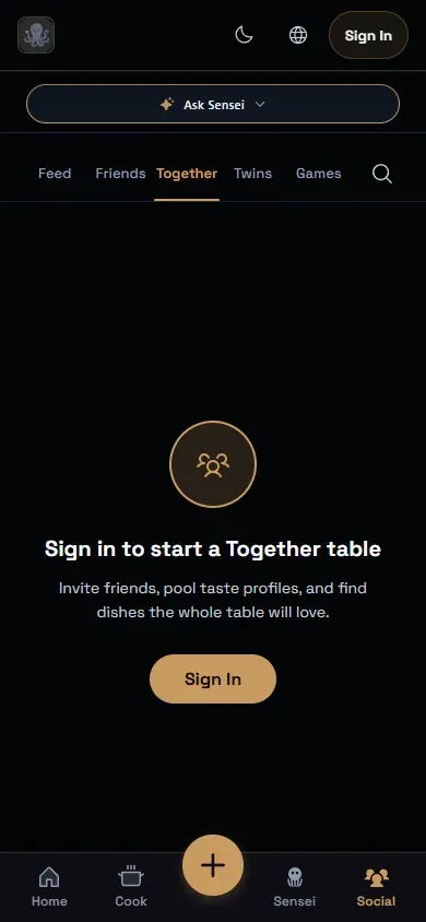Aji IQ Together group dining screen